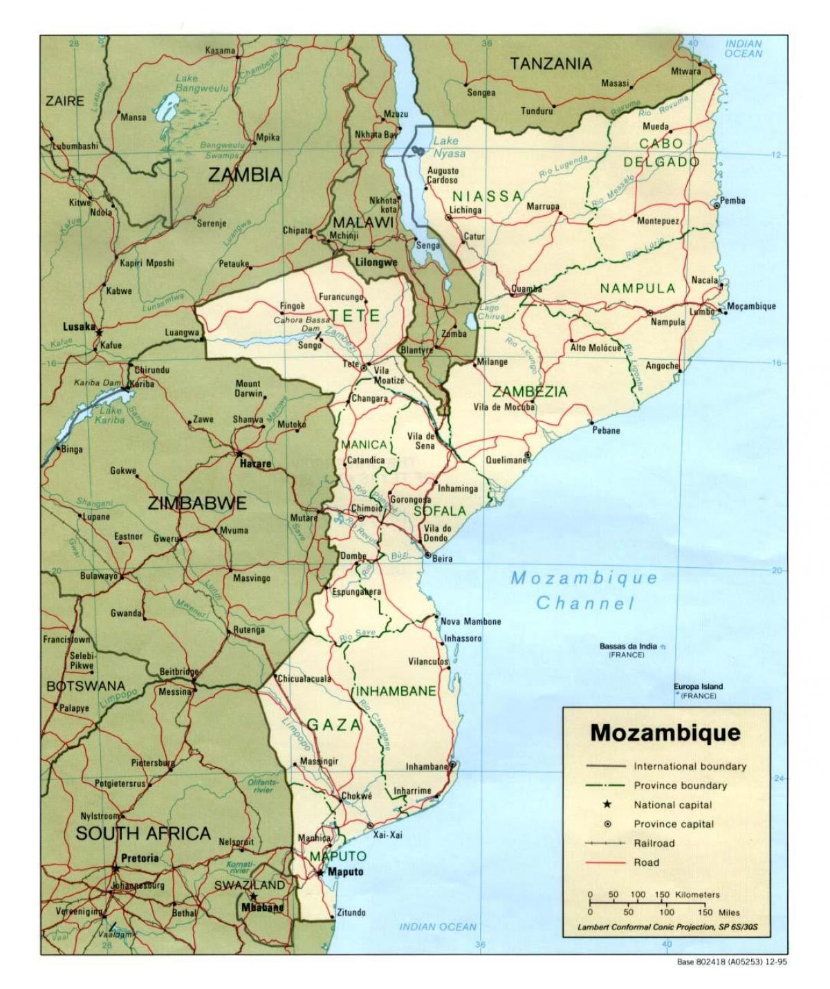 harta e Mozambik rrugëve