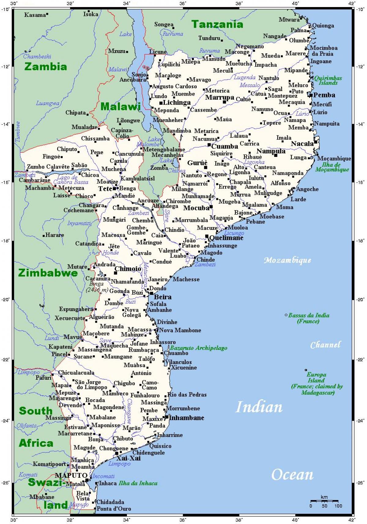 harta e Mozambik qytetet
